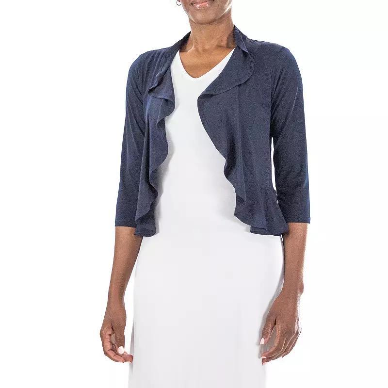 Women's Nina Leonard Ruffle Open-Front Cardigan, Size: Large, Black Product Image