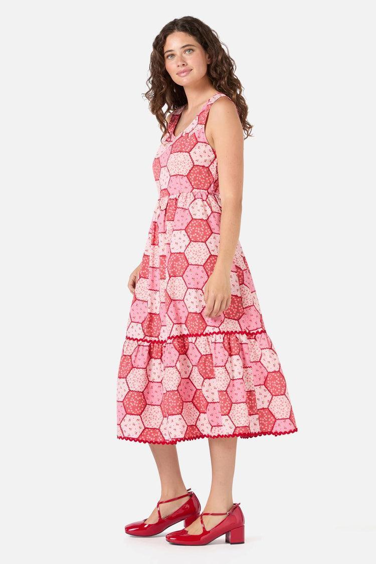 Patchwork Tiered Midi Dress Product Image