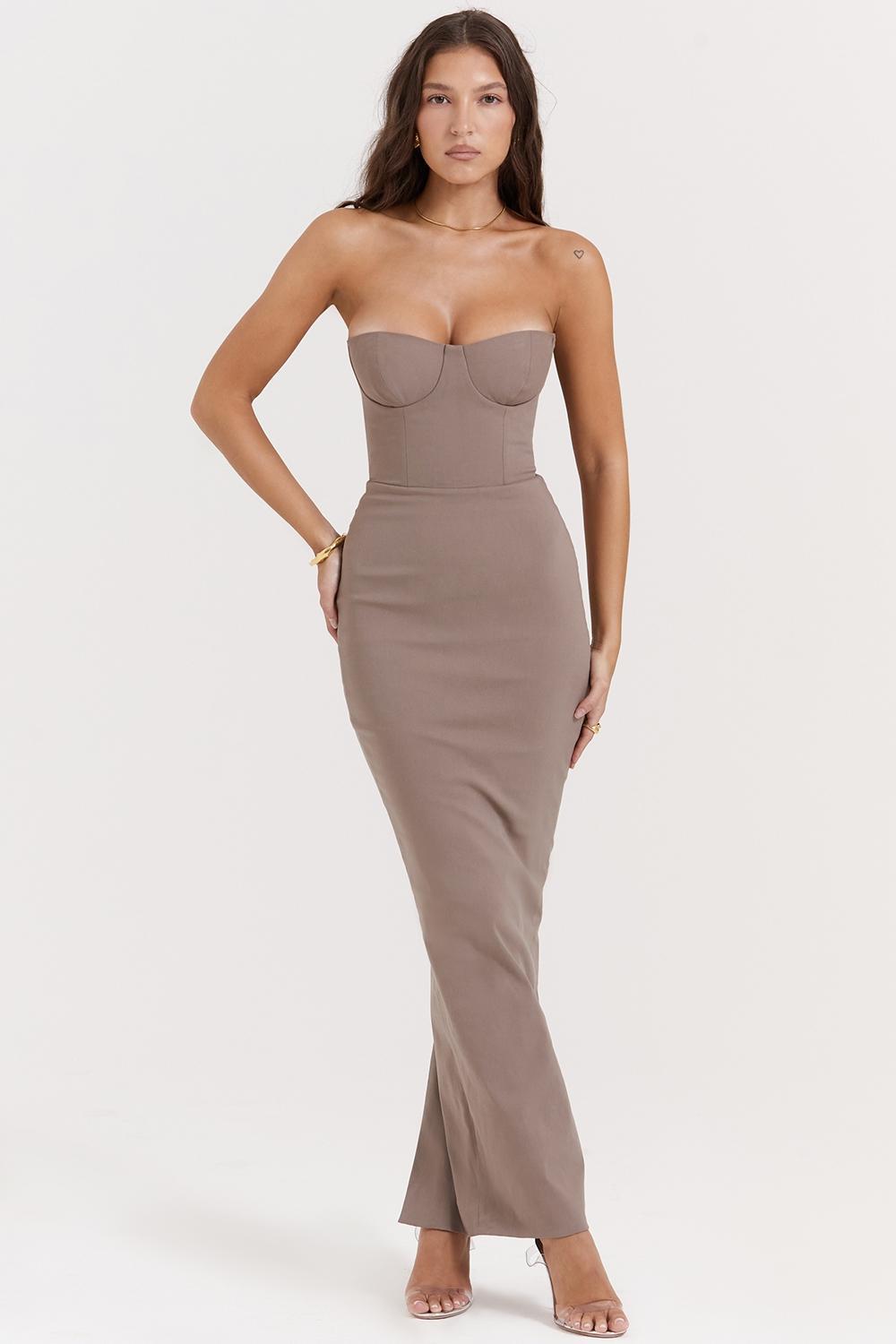 Lucia Taupe Strapless Corset Maxi Dress Product Image