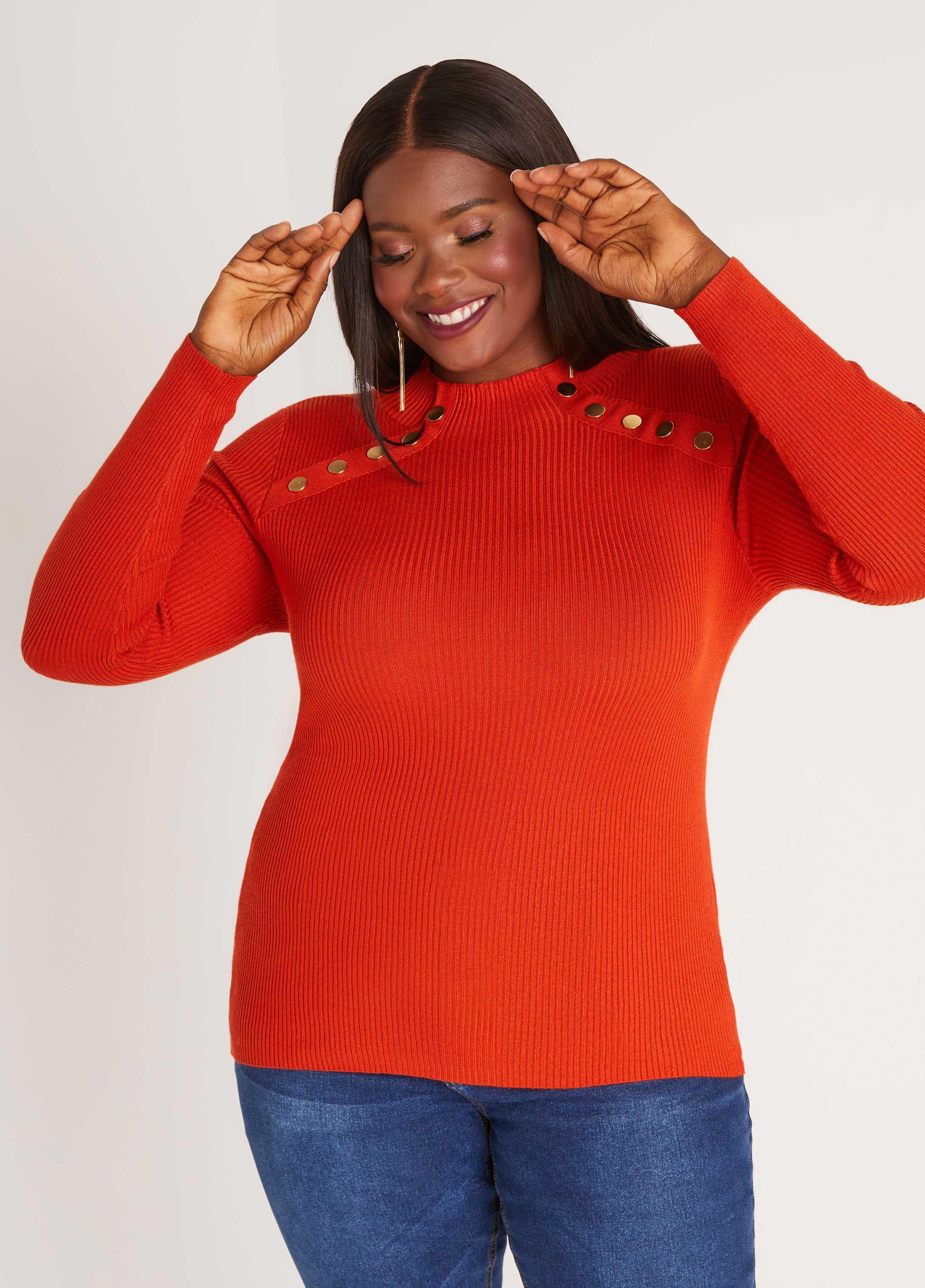 Plus Size Button Embellished Sweater Ashley Stewart Product Image