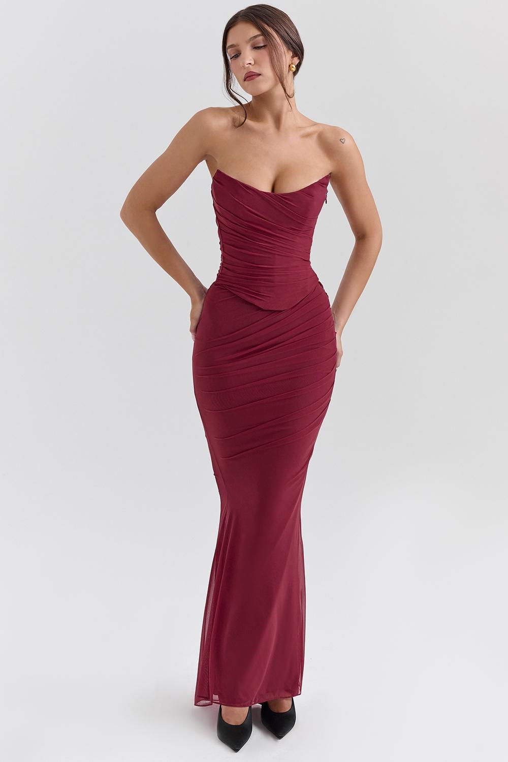 Cassidy  cabernet fluted hem mesh maxi skirt Product Image
