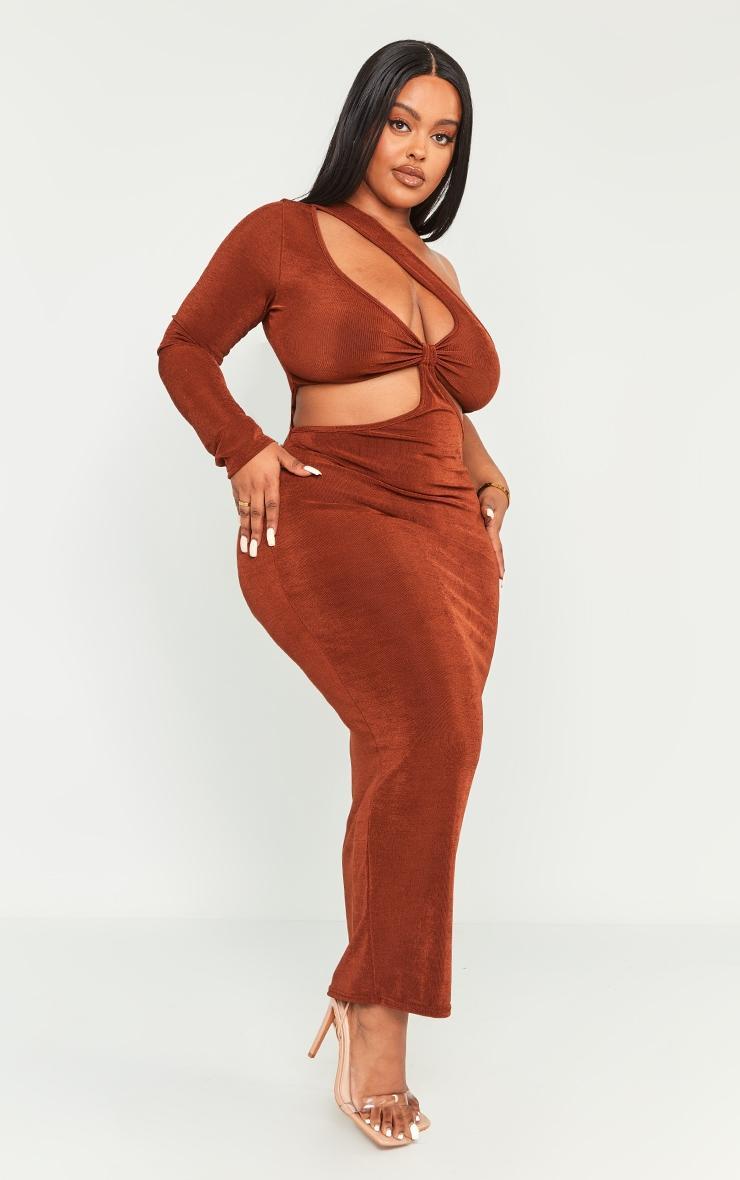 Plus Chocolate  Acetate Slinky Cut Out Maxi Dress Product Image