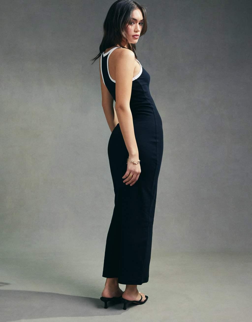 ASOS DESIGN ribbed strappy square neck midaxi dress Product Image