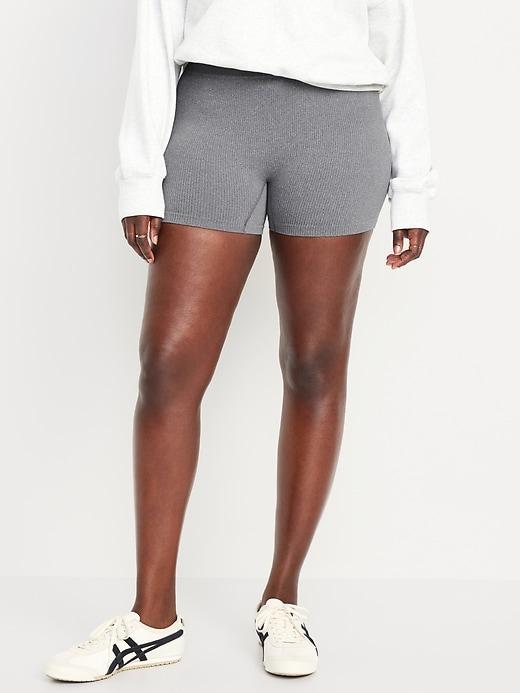 Extra High-Waisted Seamless Ribbed Biker Shorts -- 4-inch inseam Product Image