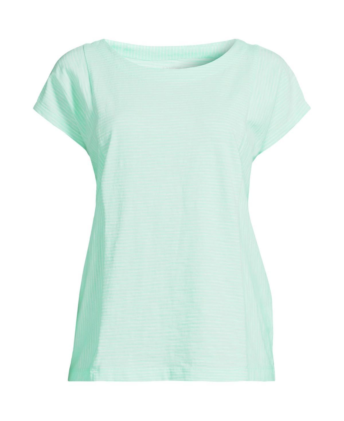Women's Lands' End Slub Tee, Size: Small, Grey Team Stripe Product Image