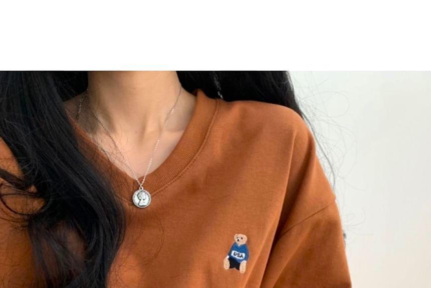 V-Neck Bear Embroidered Sweatshirt Product Image