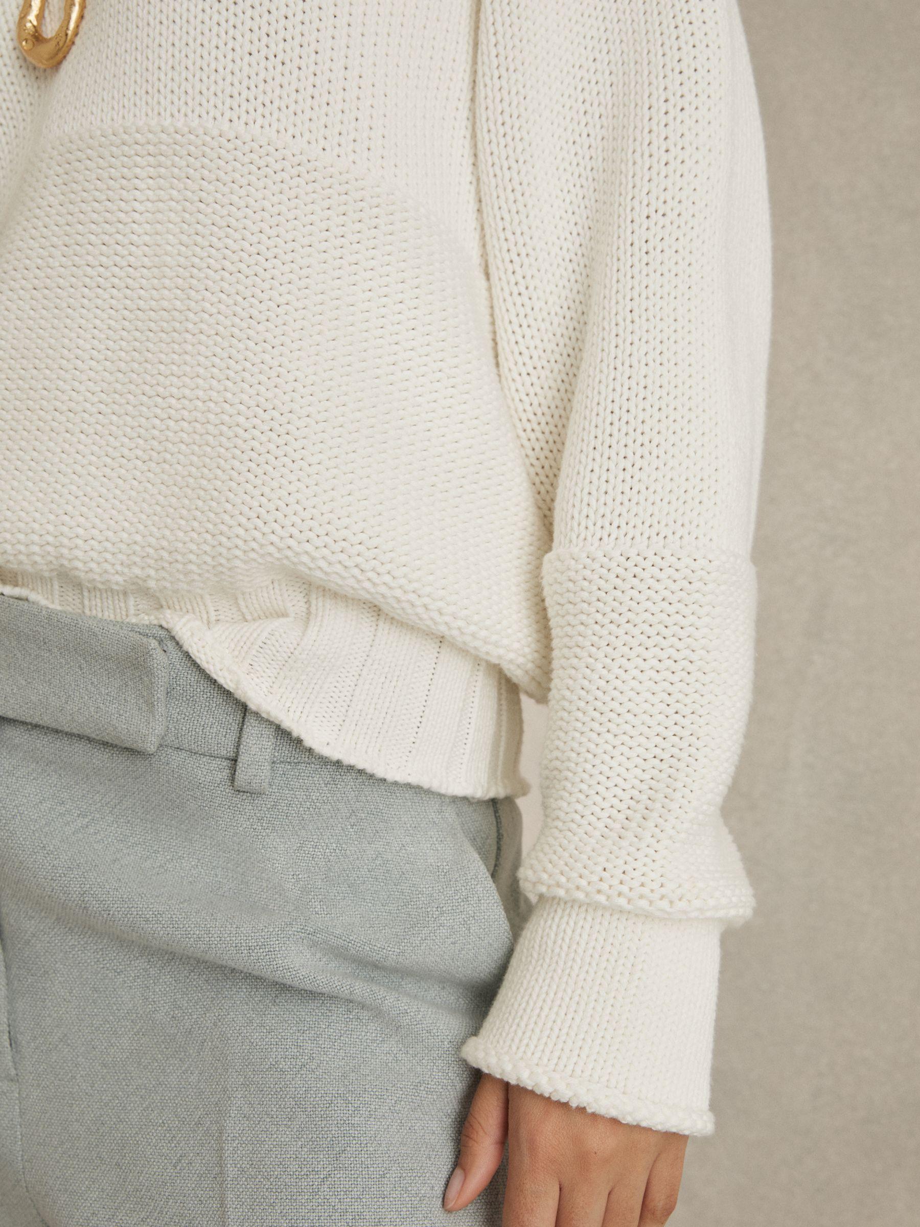 Cotton V-Neck Knit Jumper in White Product Image
