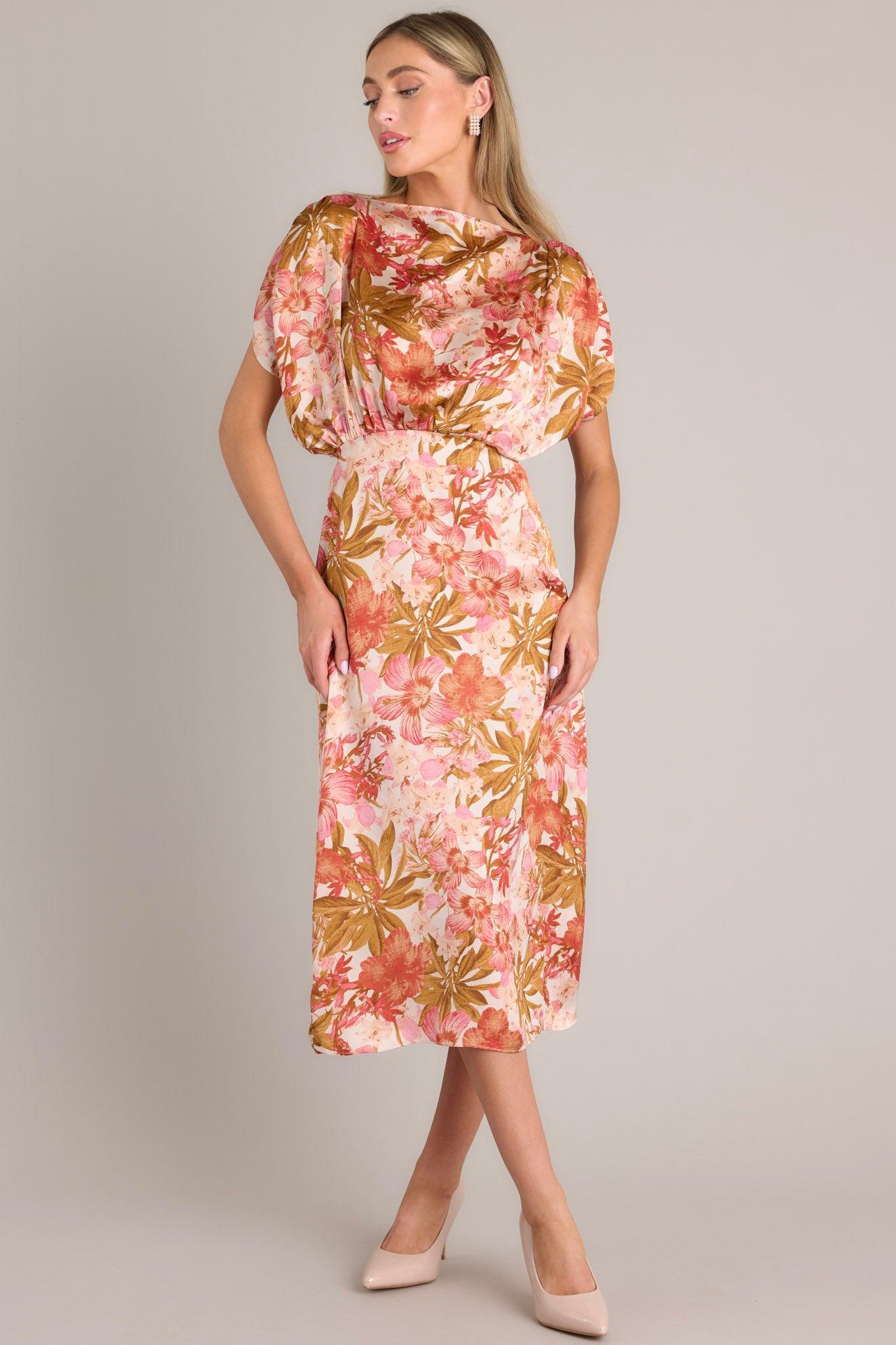 Garden Romance Rose Pink Floral Midi Dress Product Image