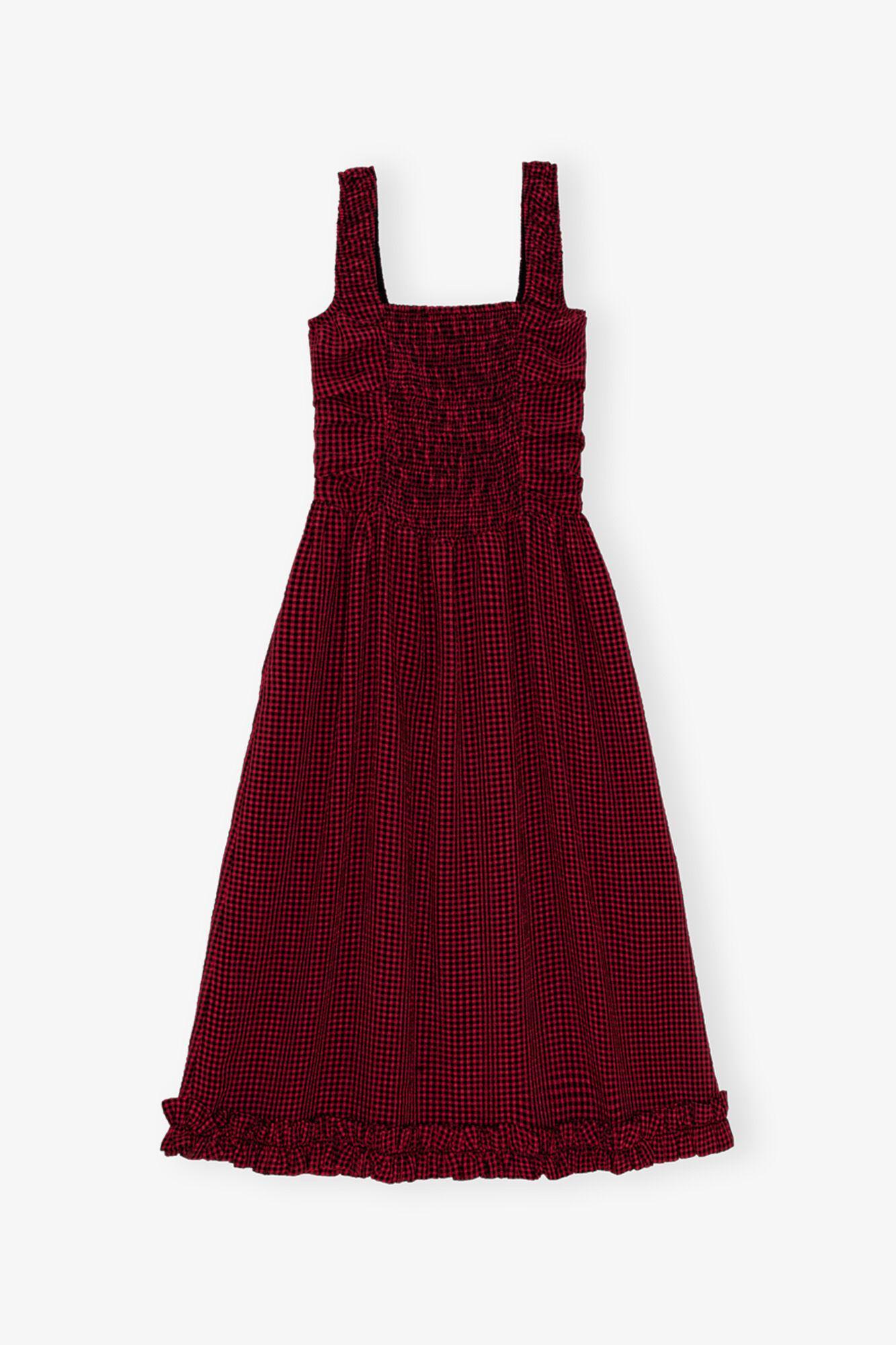 Red Sheer Midi Strap Smock Dress Product Image