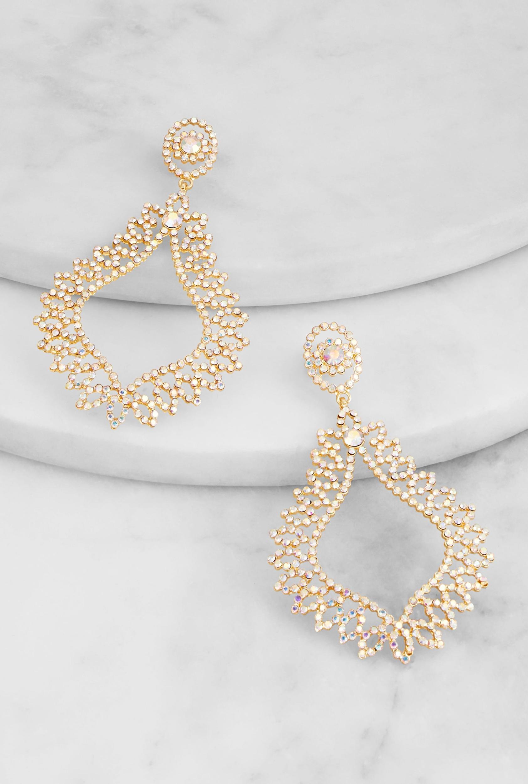 Womens Pave Teardrop Dangle Earrings Product Image