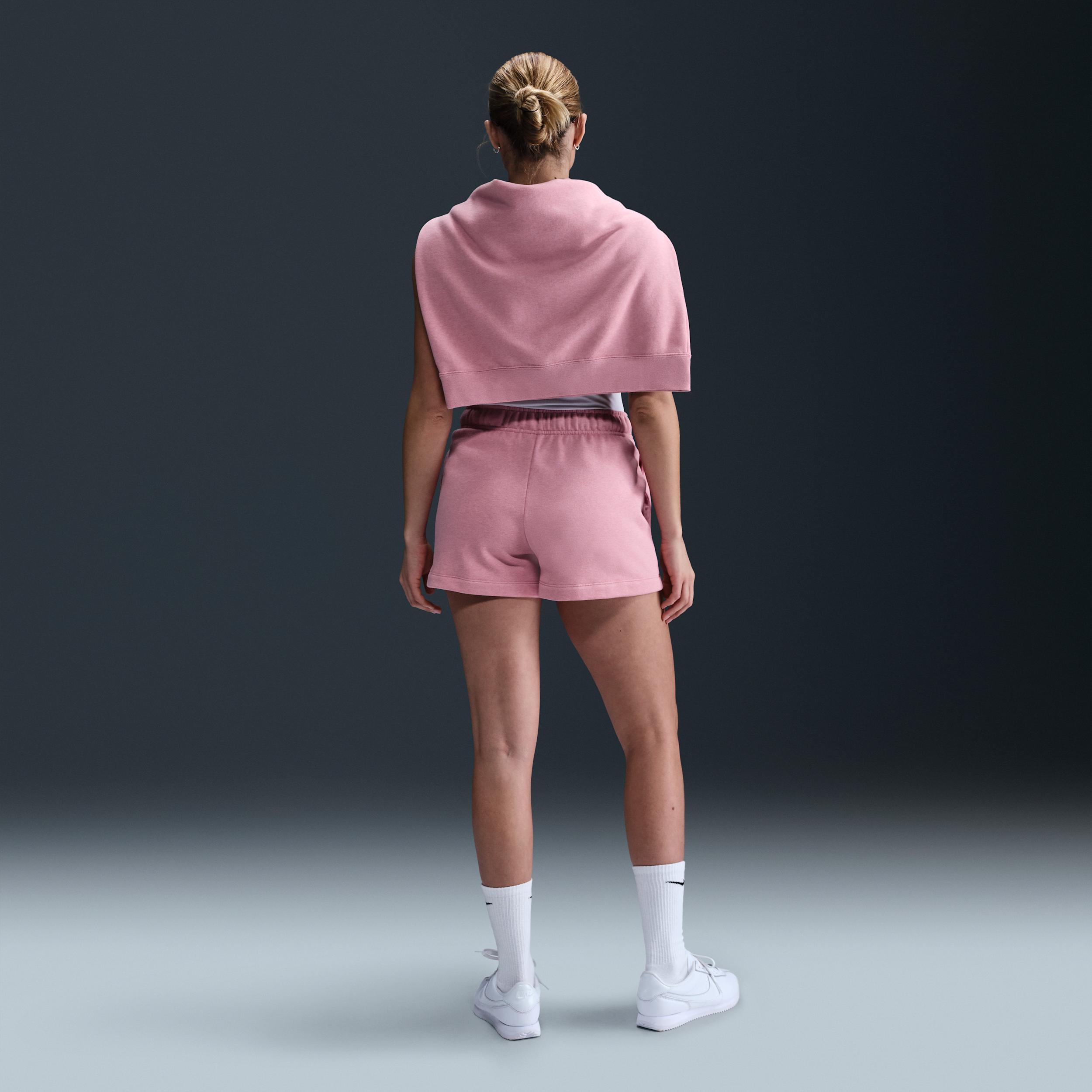 Nike Women's Sportswear Club Fleece Mid-Rise Shorts in Pink/Elemental Pink Size Small Cotton/Polyester/Fleece Product Image