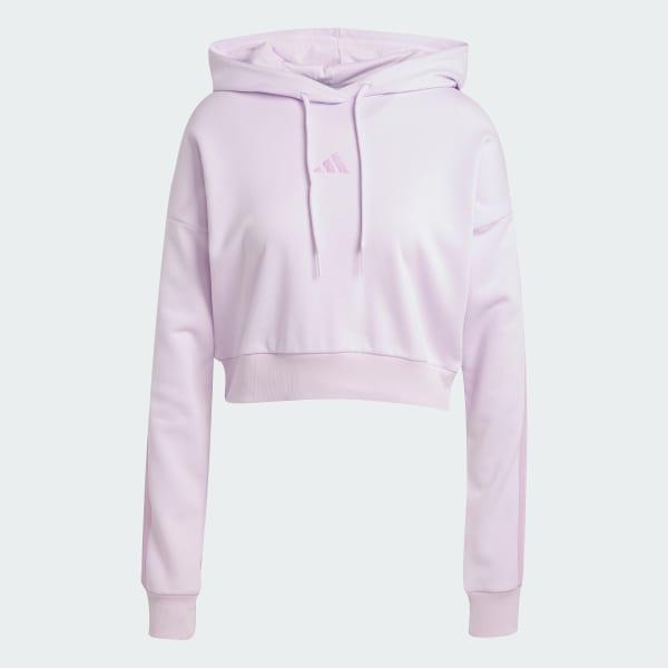 adidas Essentials 3-Stripes French Terry Crop Hoodie Ice Lavender M Womens Product Image