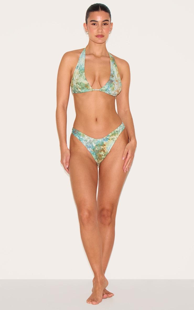 Green Mottled Print High Leg Bikini Bottoms Product Image