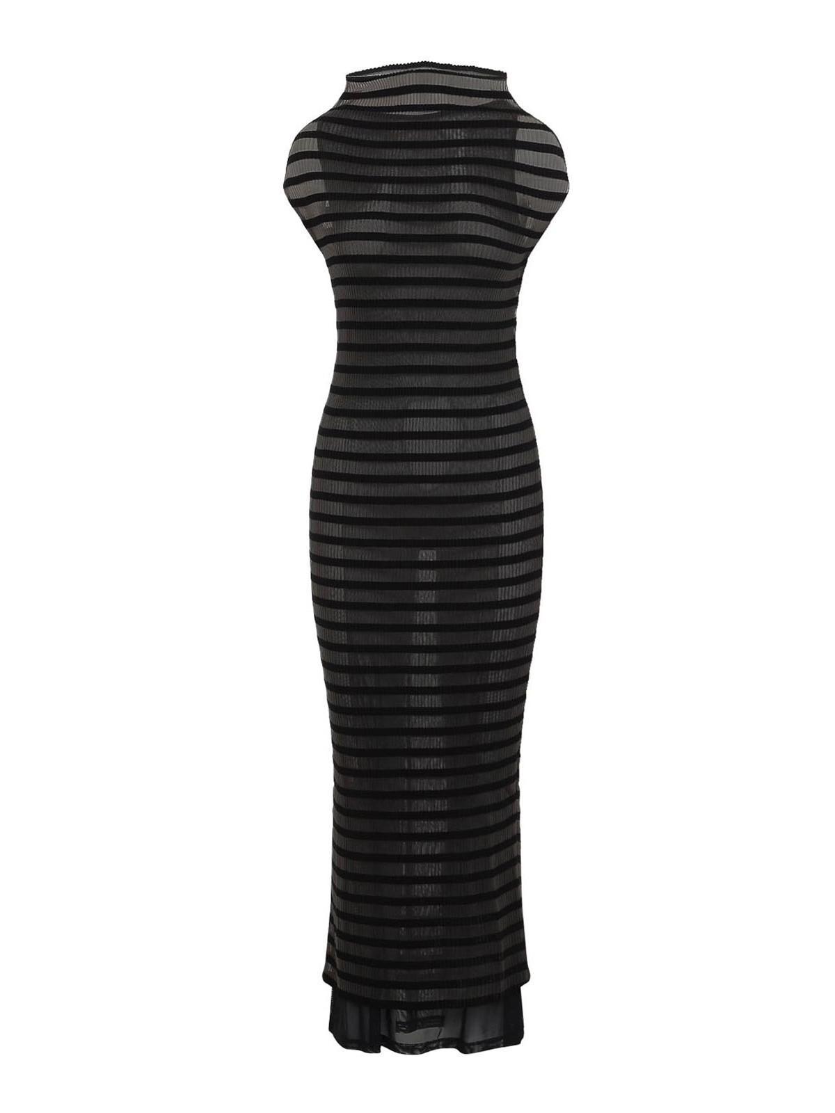 JEAN PAUL GAULTIER Mariniere Striped Cap-sleeve Nylon Maxi Dress In Black Product Image