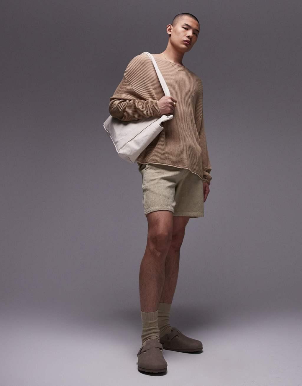 Topman textured shorts in stone Product Image