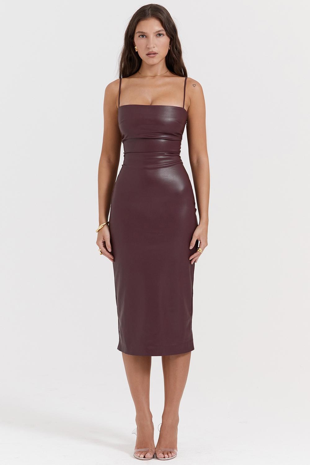 Jalena  mulberry vegan leather lace back dress - sale Product Image