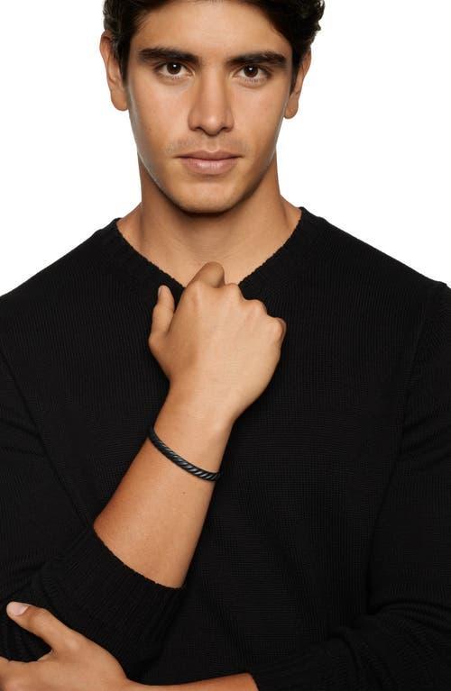 Mens Sculpted Cable Cuff Bracelet in Black Titanium, 7MM Product Image