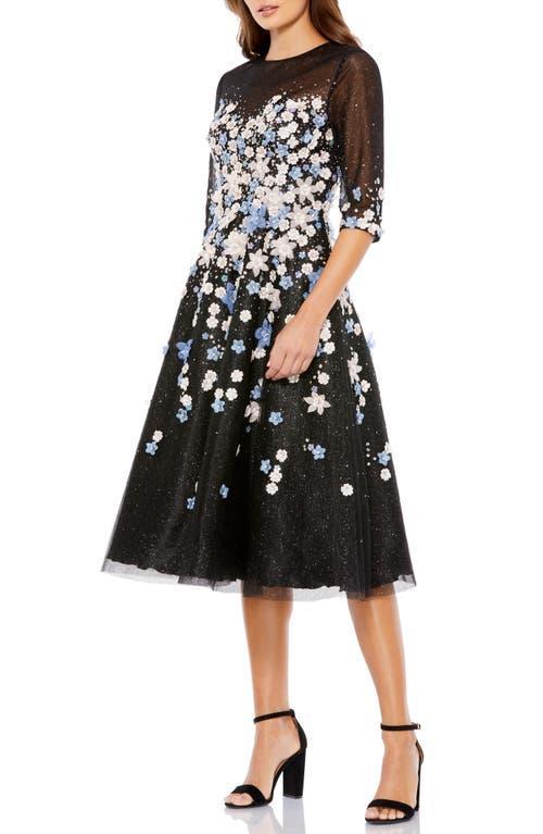 Womens Glittery Floral-Appliqu Midi-Dress Product Image