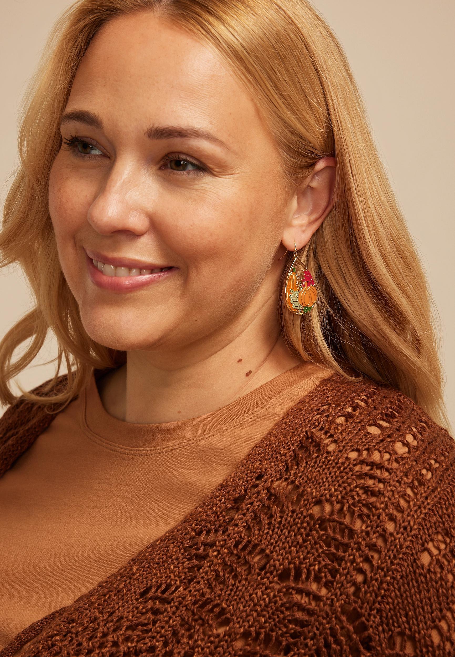 Fall Pumpkin Teardrop Earrings Product Image