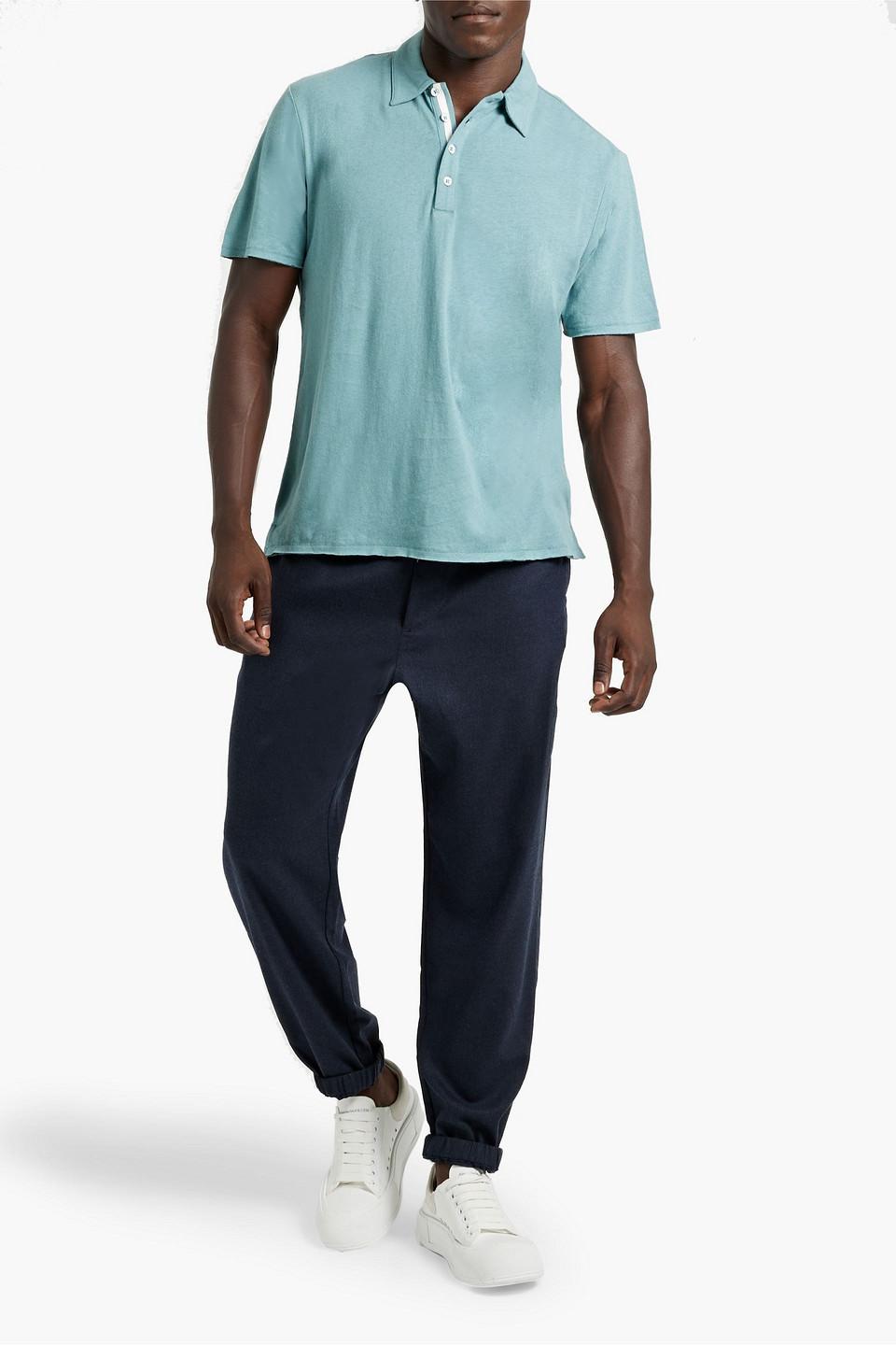 Linen And Cotton-blend Polo Shirt In Sky Blue Product Image