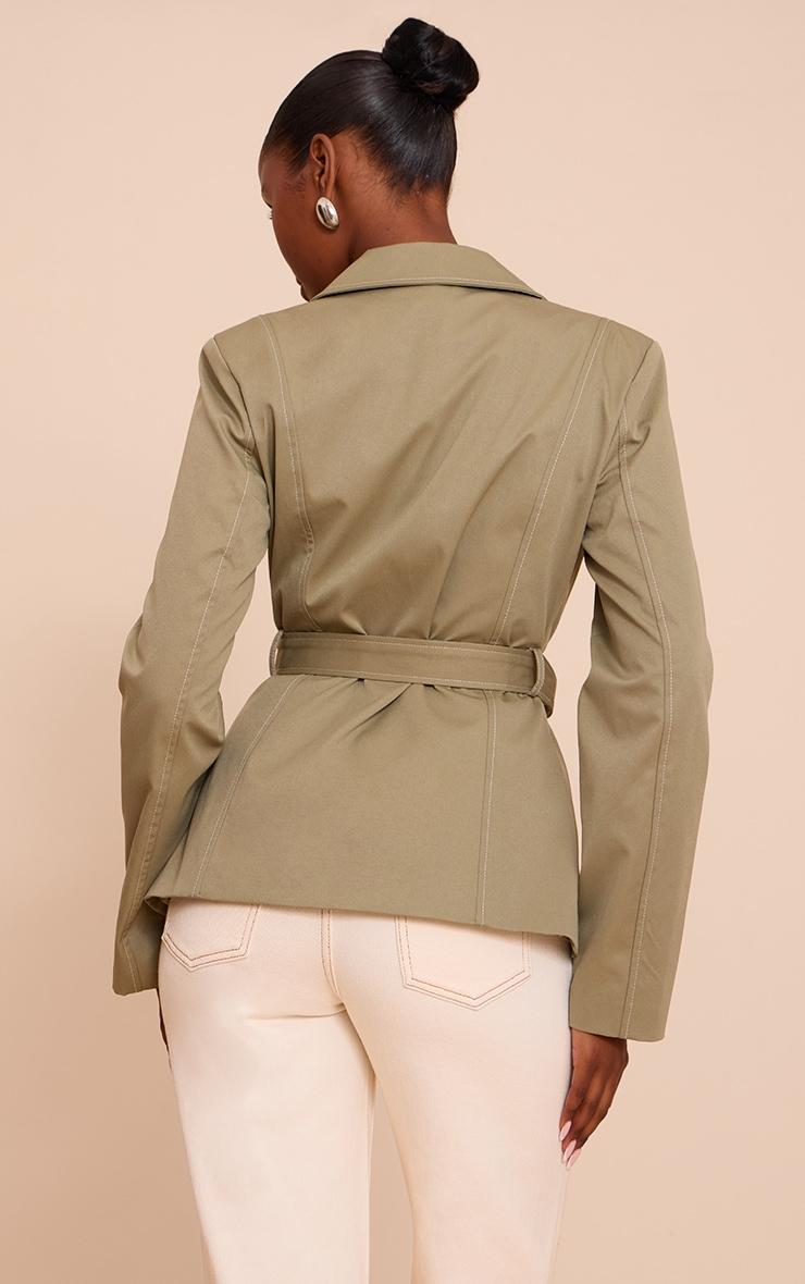 Sage Tie Waist Contrast Stitch Blazer Product Image