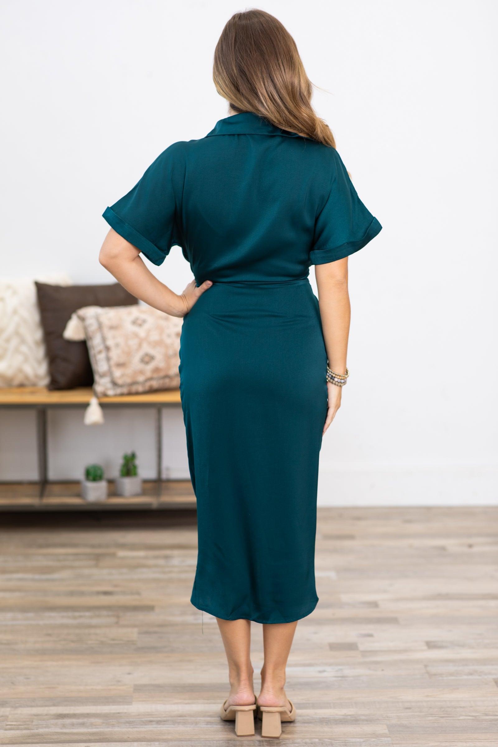 Teal Self Tie Midi Length Shirt Dress Product Image