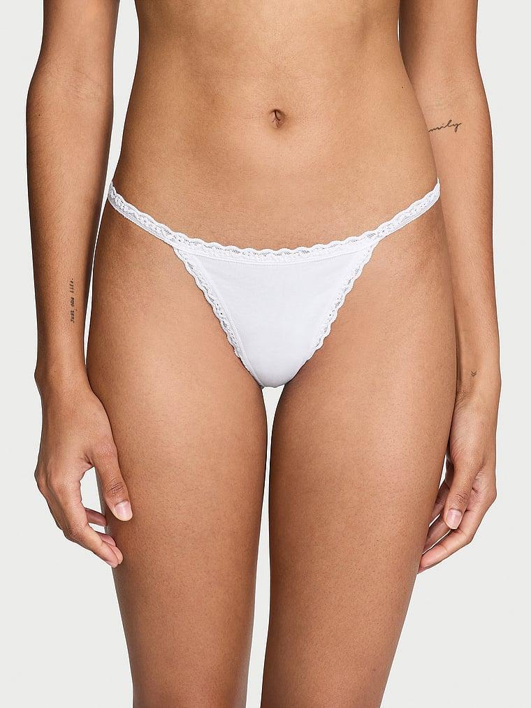Lace-Trim Cotton V-String Panty Product Image