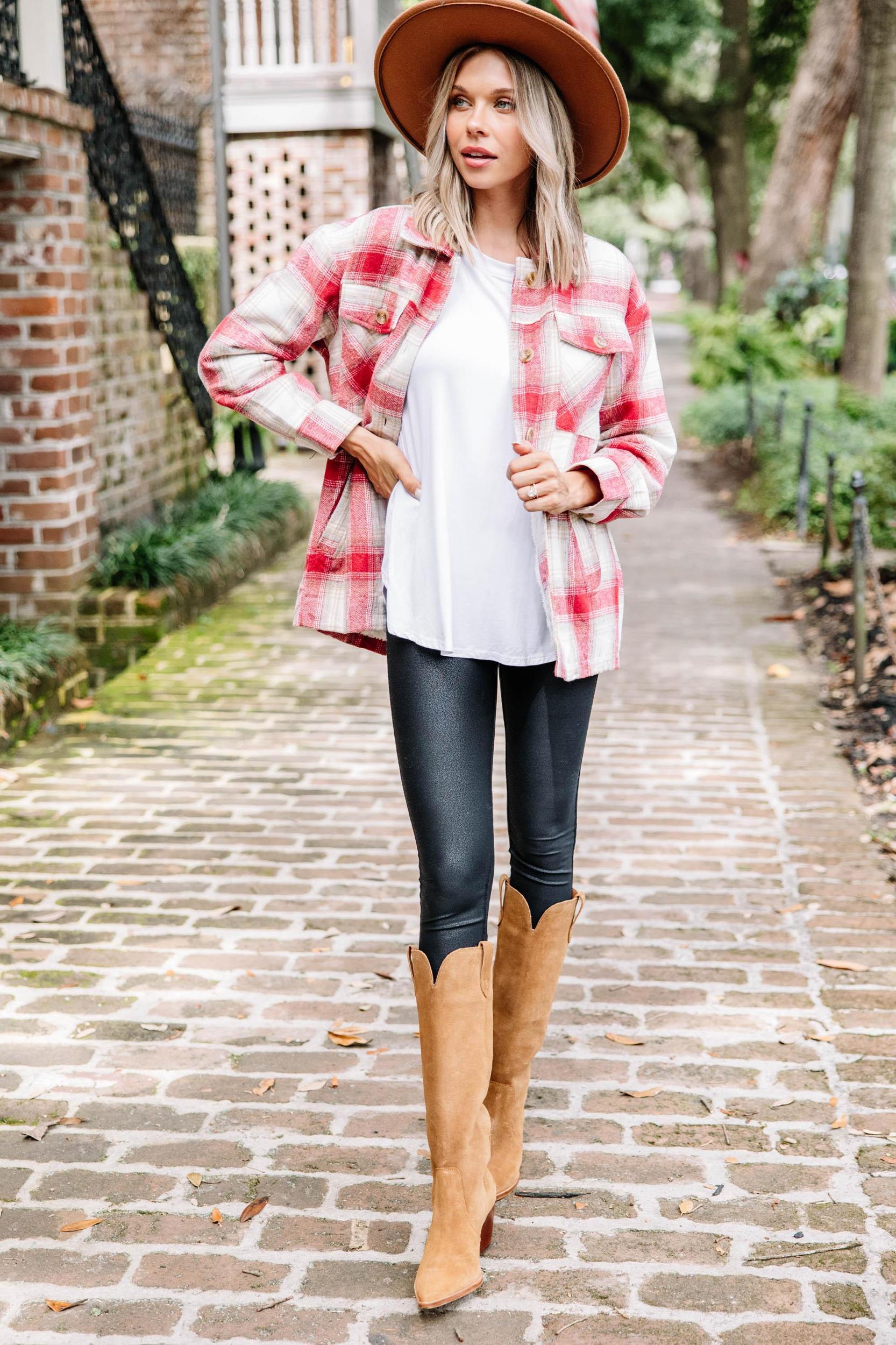 Get To It Red Plaid Fleece Lined Shacket Female Product Image