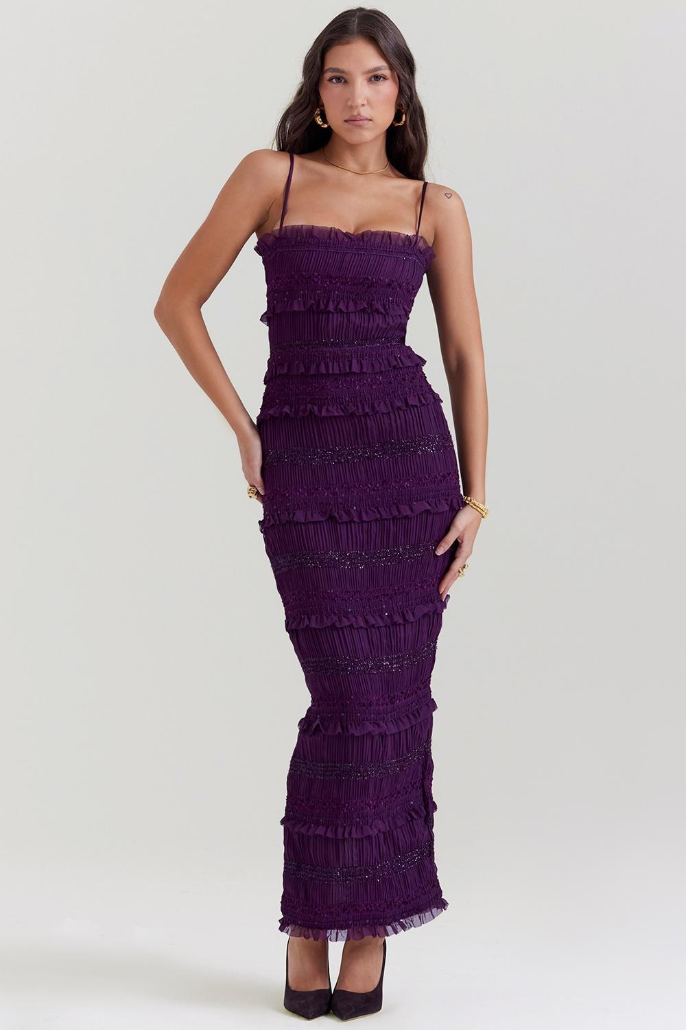 Solana Grape Sequin Pleat Corset Dress Product Image