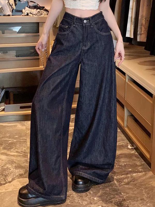 Vintage Washed Wide Legs Boyfriend Jeans Product Image