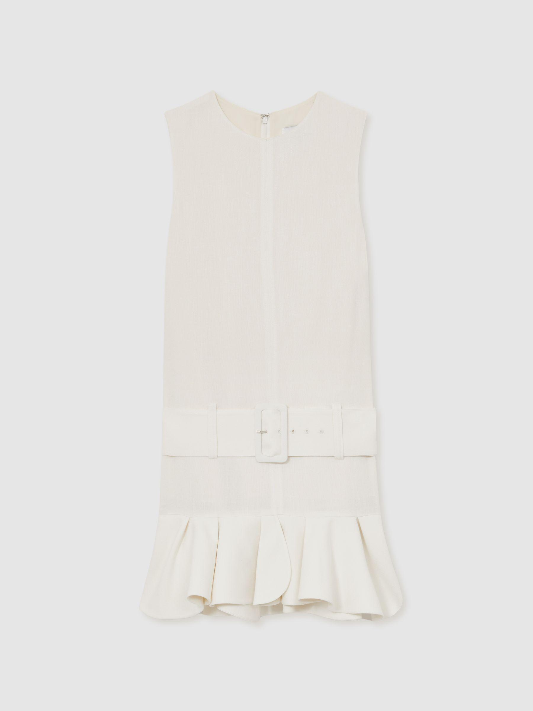 Ruffle Hem Belted Mini Dress in Ivory Product Image