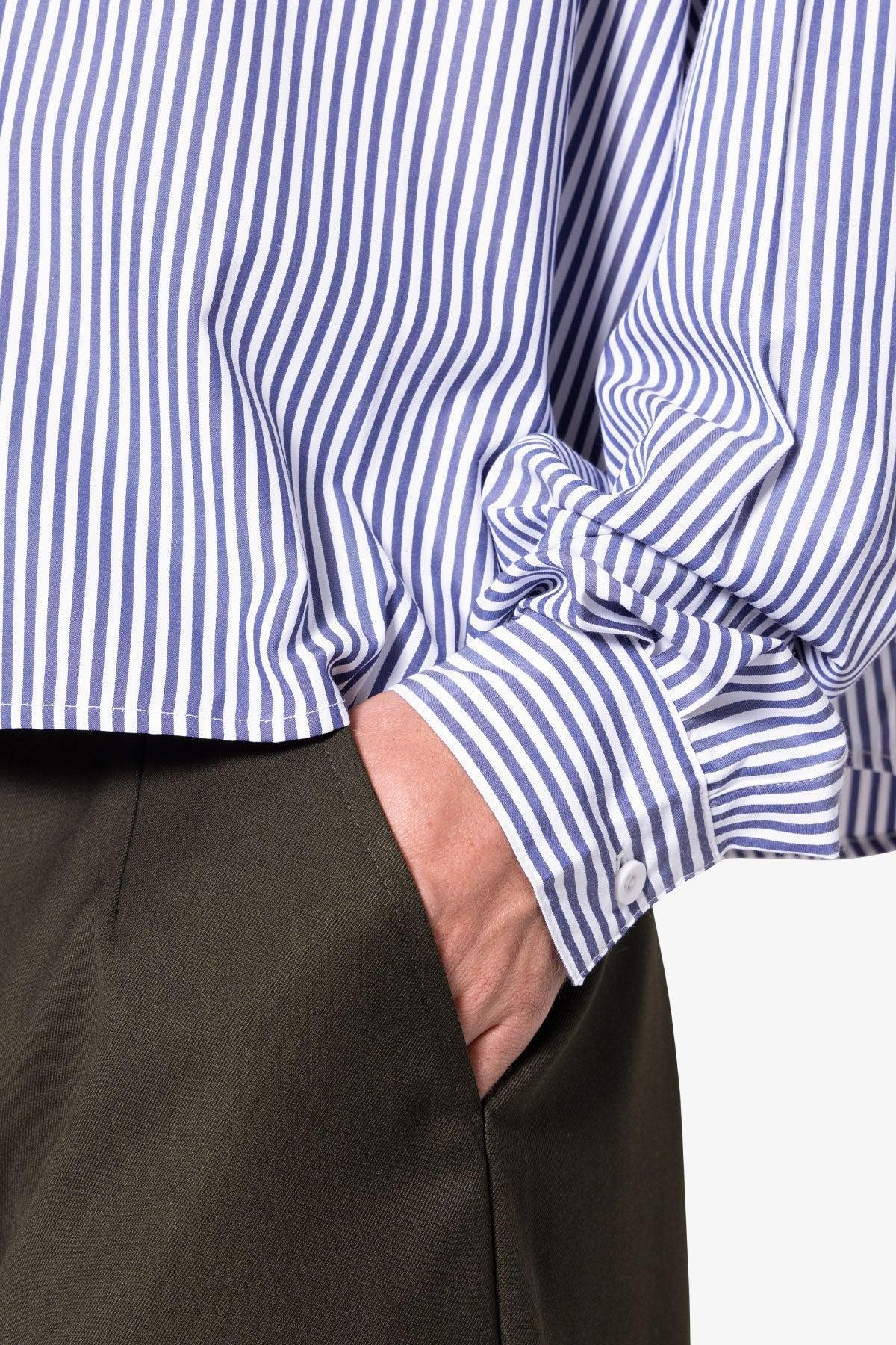 Striped Cropped Button Down Shirt - Blue Product Image