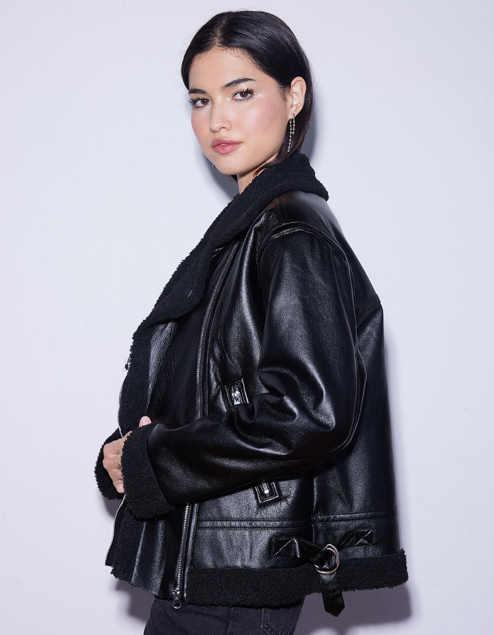 WEST OF MELROSE Faux Leather Shearling Womens Jacket - BLACK Product Image