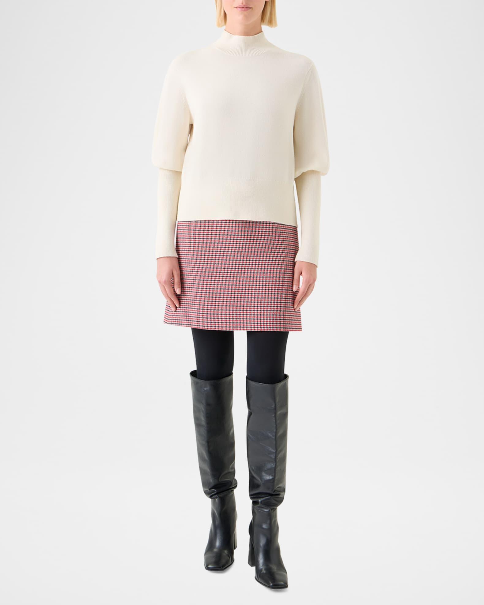 Mock Neck Blouson-Sleeve Cashwool Sweater Product Image