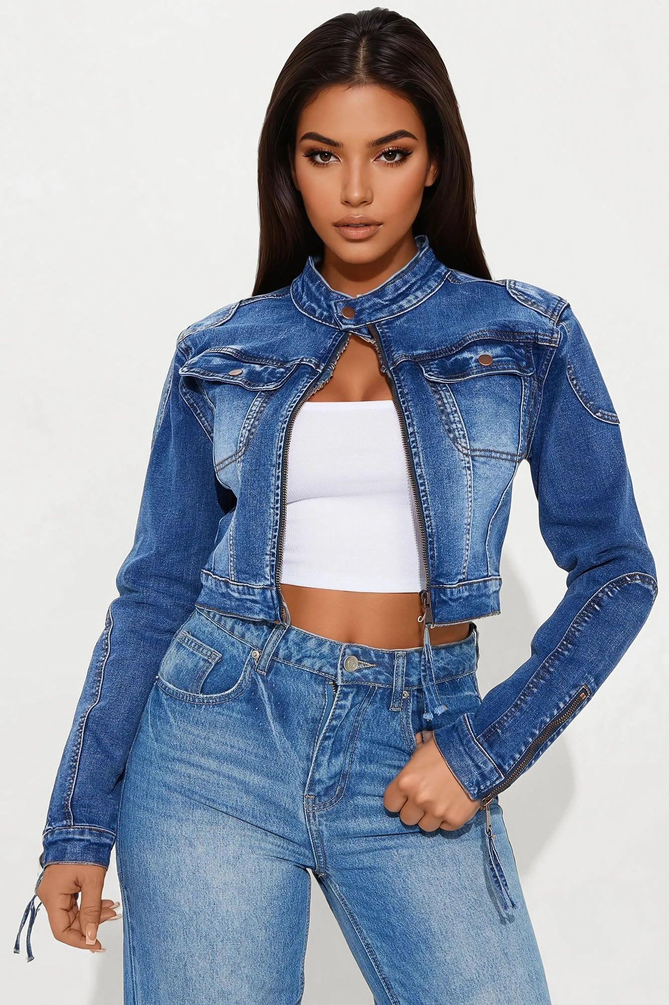 Never Replicated Cropped Denim Jacket - Medium Wash Product Image