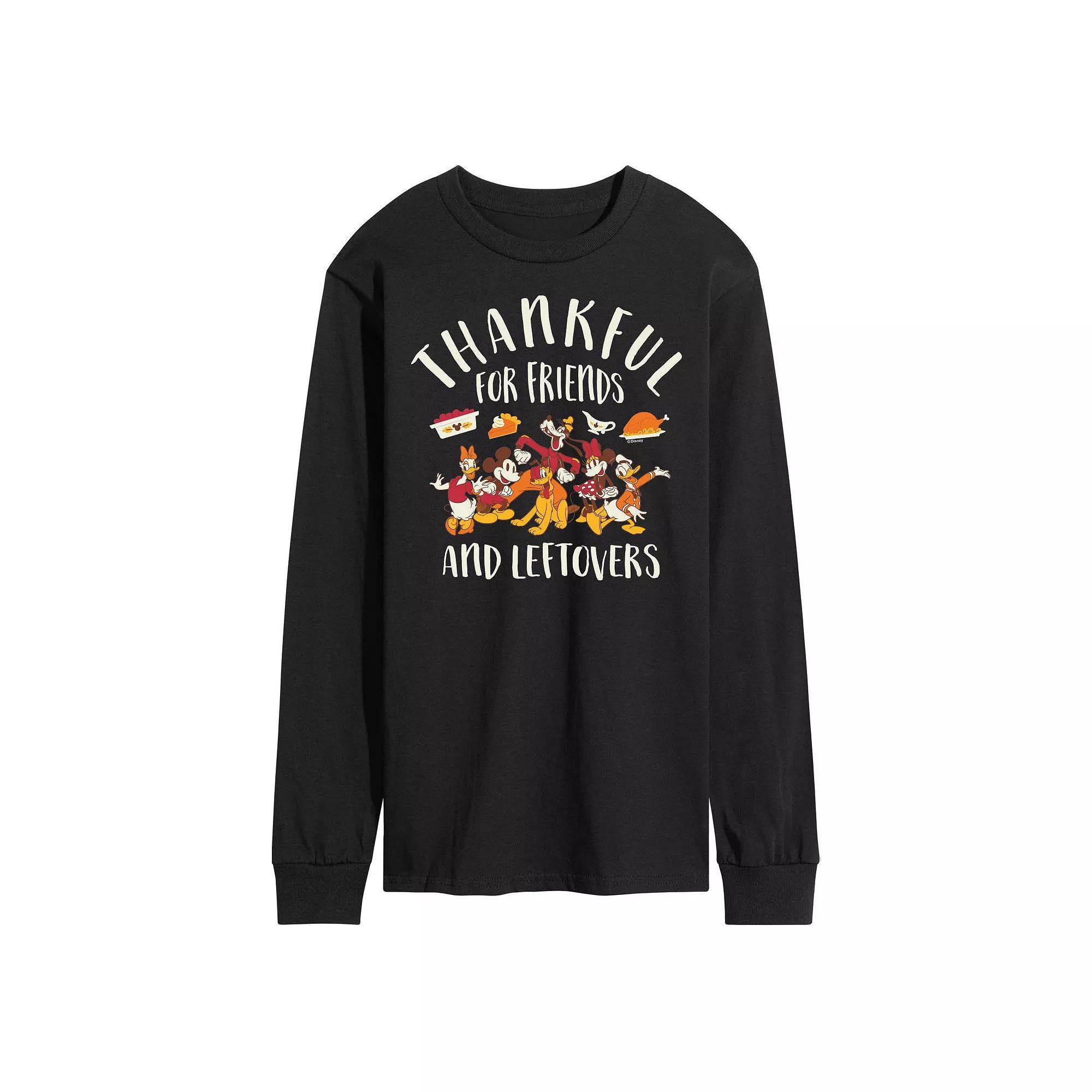 Disneys Mickey Mouse & Friends Mens Thankful For Friends And Leftovers Long Sleeve Graphic Tee Product Image