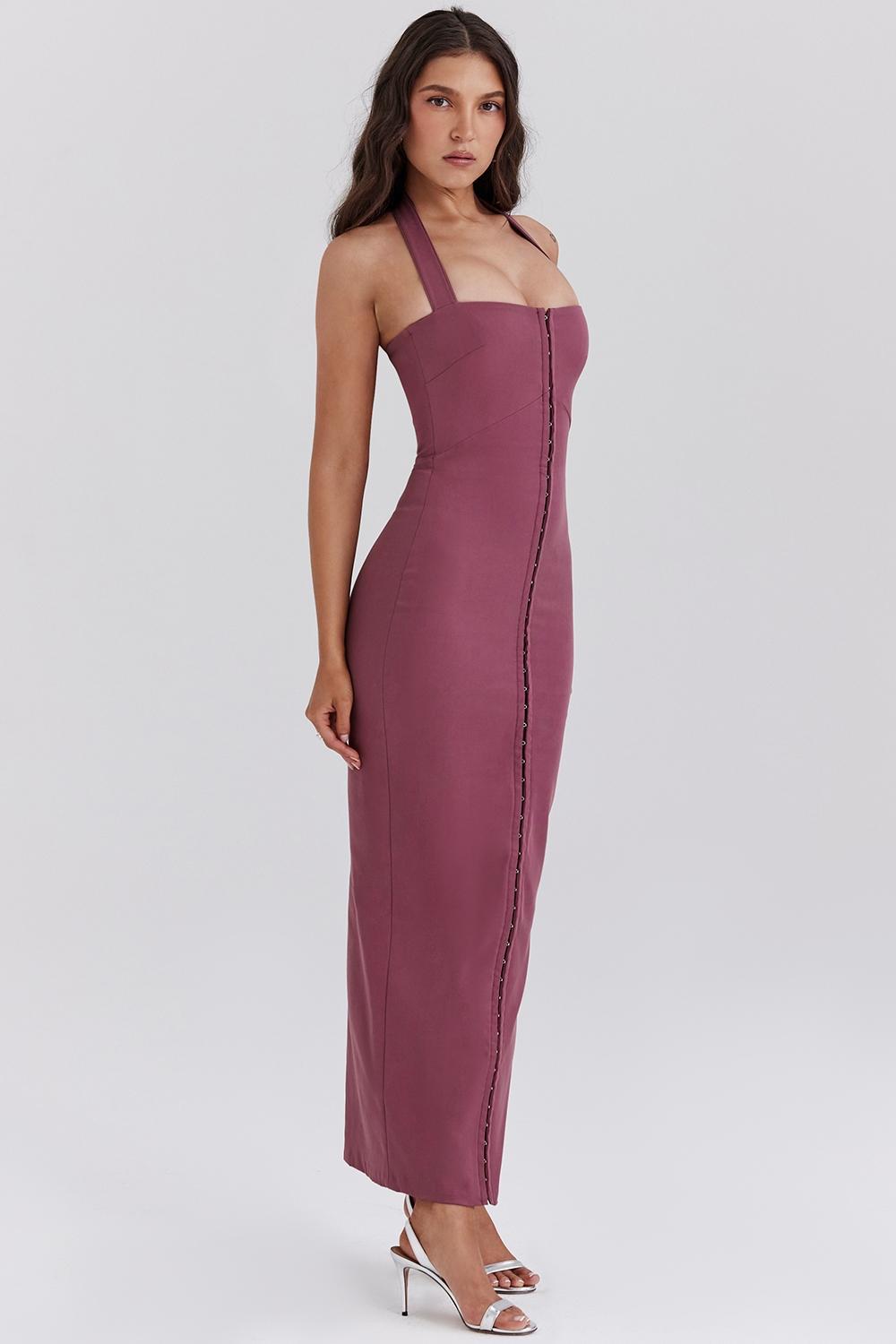 Mia Mulberry Twill Halter Maxi Dress Product Image