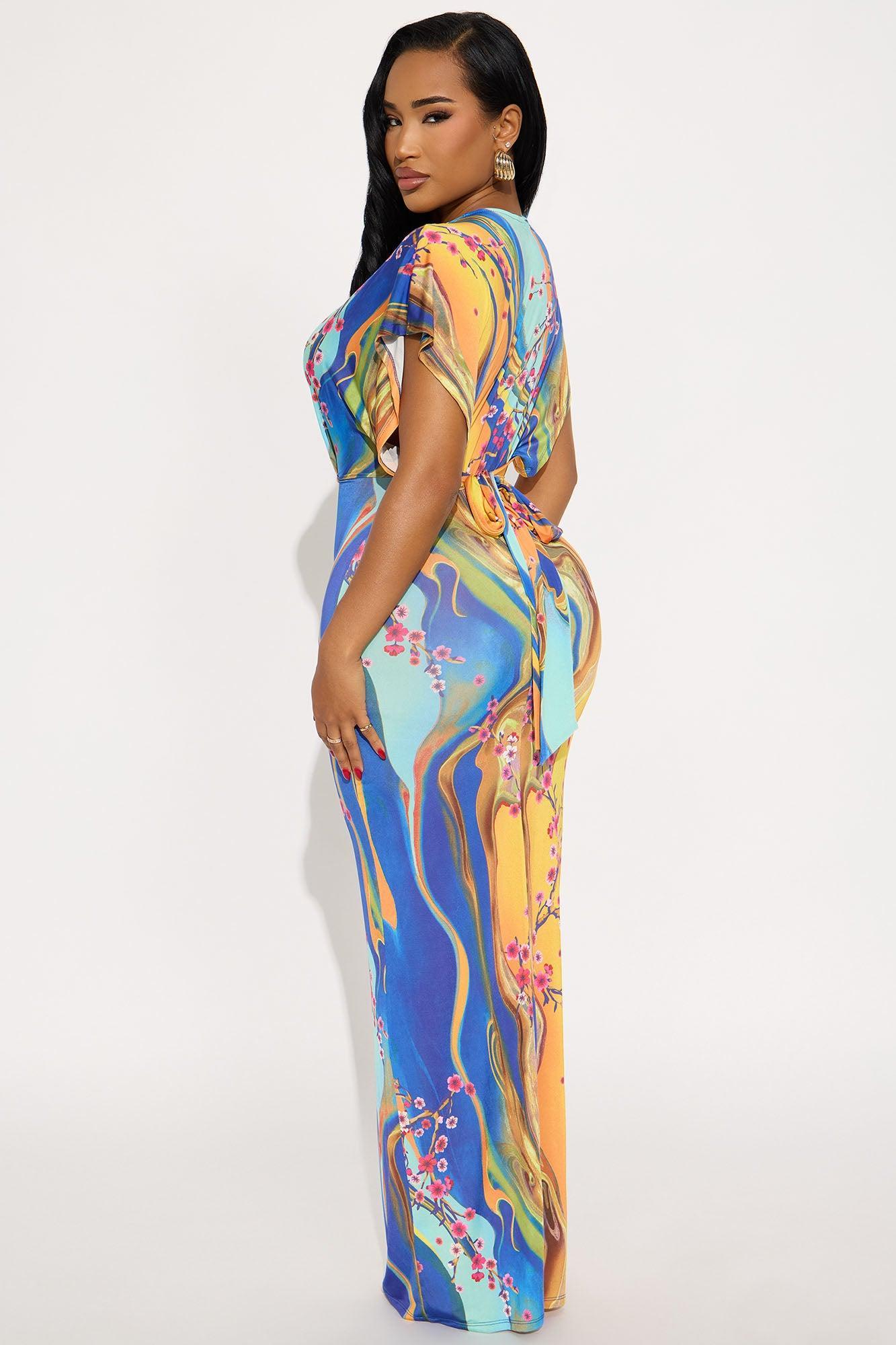 Dalia Short Sleeve Maxi Dress - Blue/combo Product Image