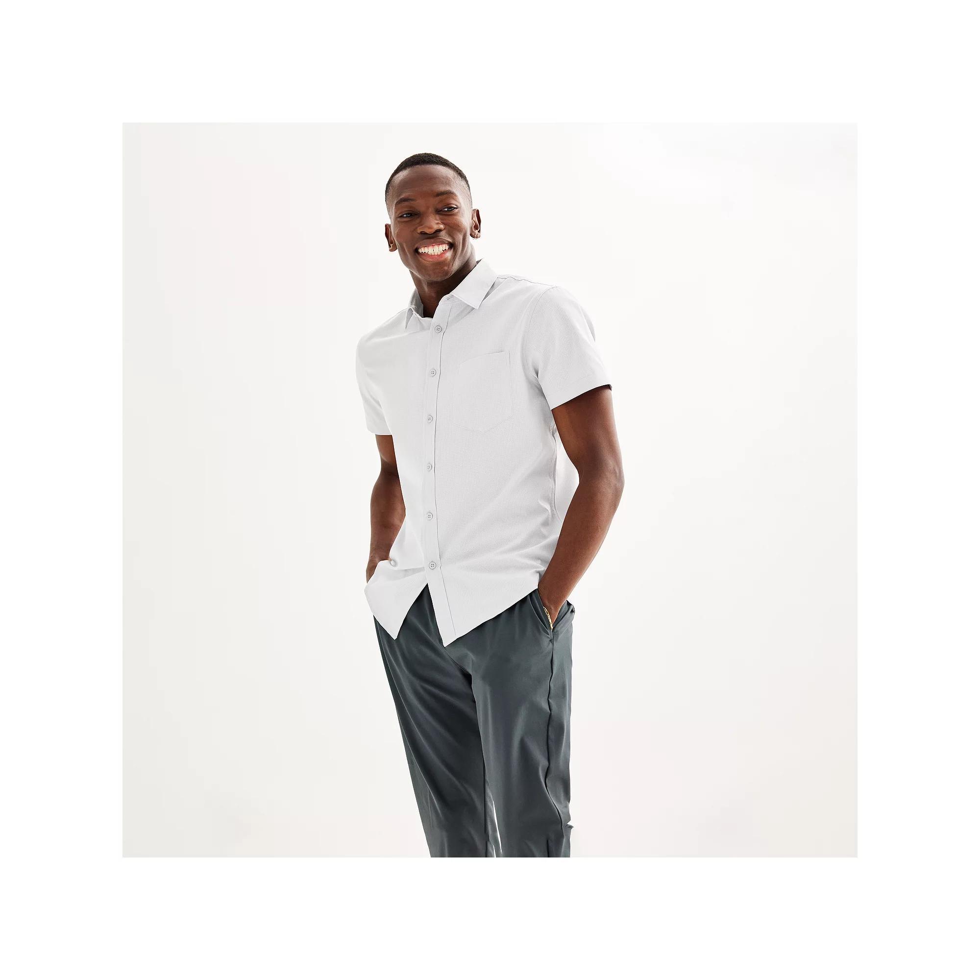 Men's FLX Slim Performance Untucked-Fit Button Down Shirt, Size: Small SLIM, Blue Beauty Product Image