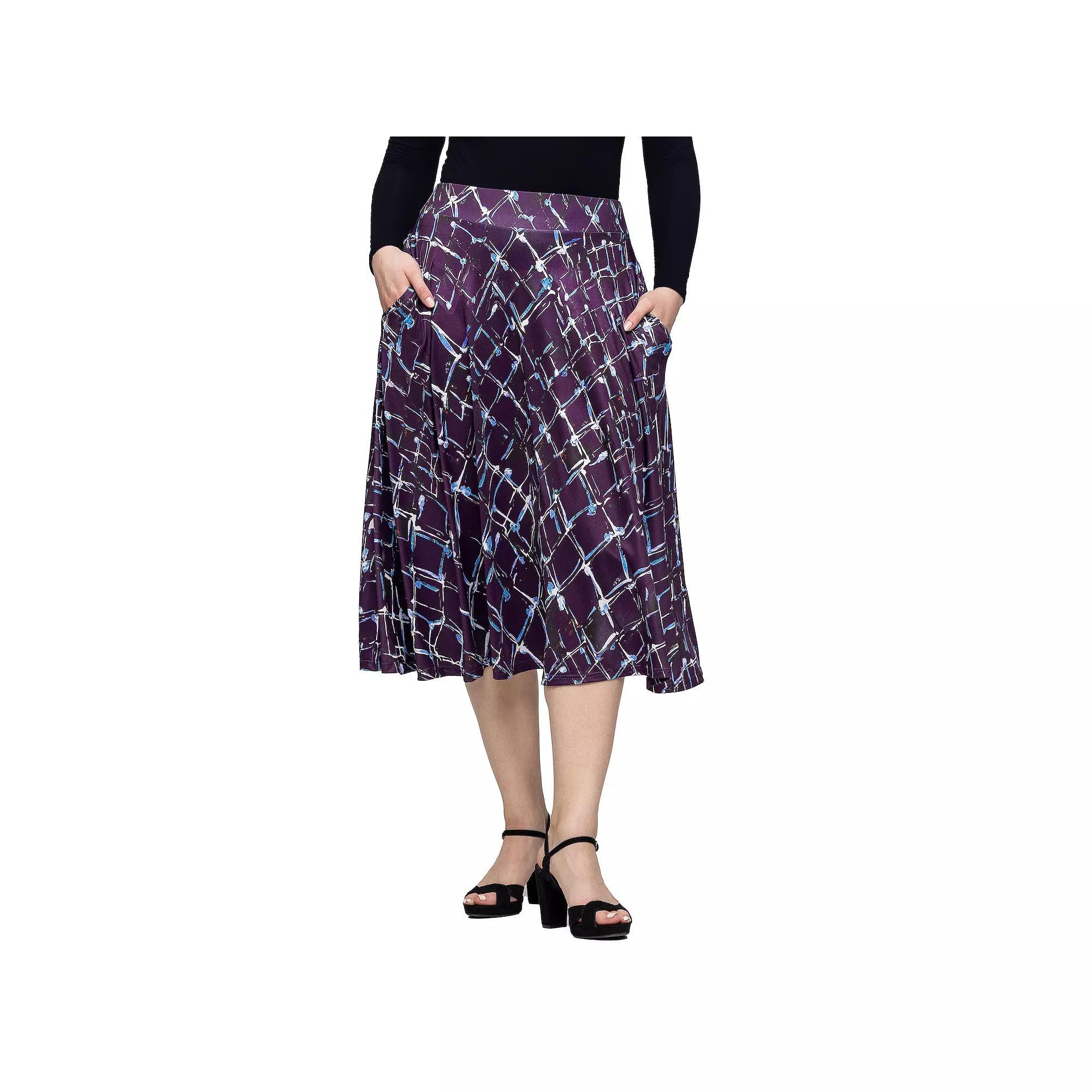 Women's 24Seven Comfort Apparel Print Elastic Waist Pocket Midi Skirt, Size: XL, Purple Team Product Image
