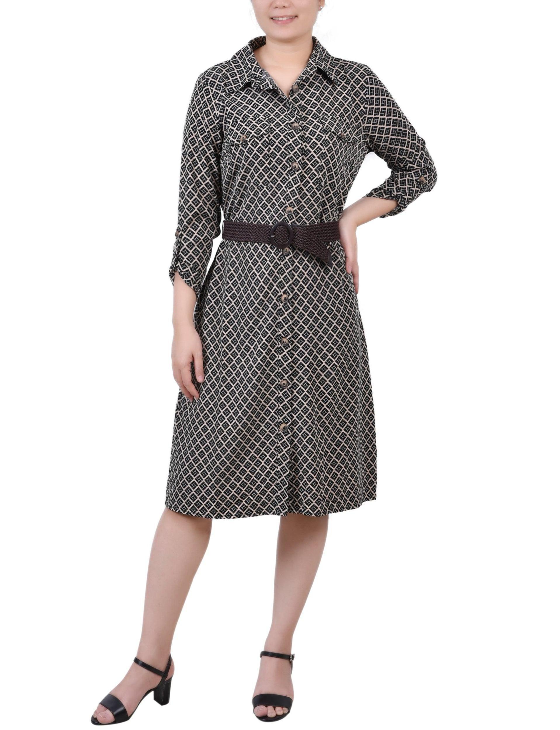 Doeskin Black Allie 3/4 Roll Tab Sleeve Shirtdress - Petite Product Image