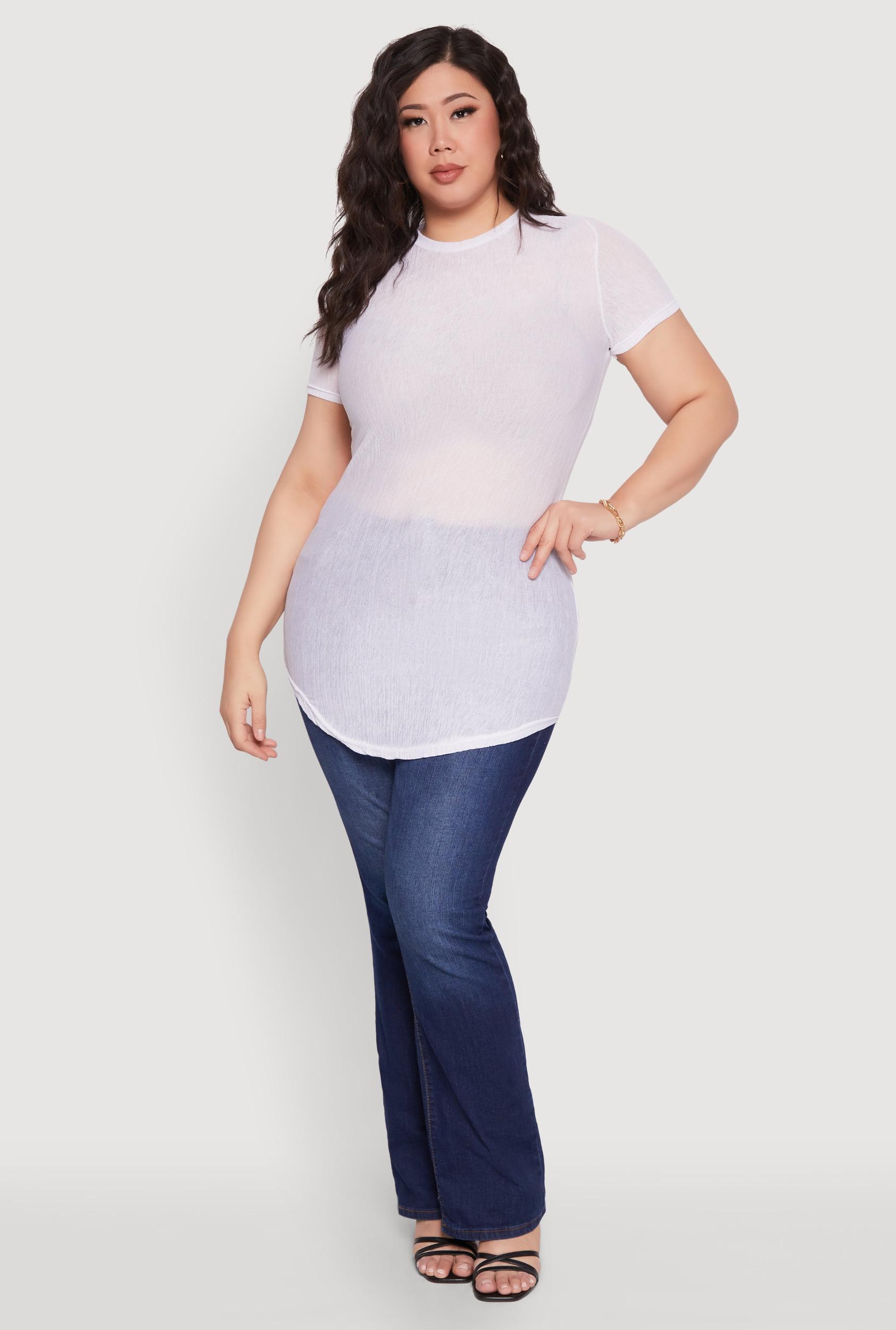 Womens Plus Size Sheer Short Sleeve Tunic Top Product Image