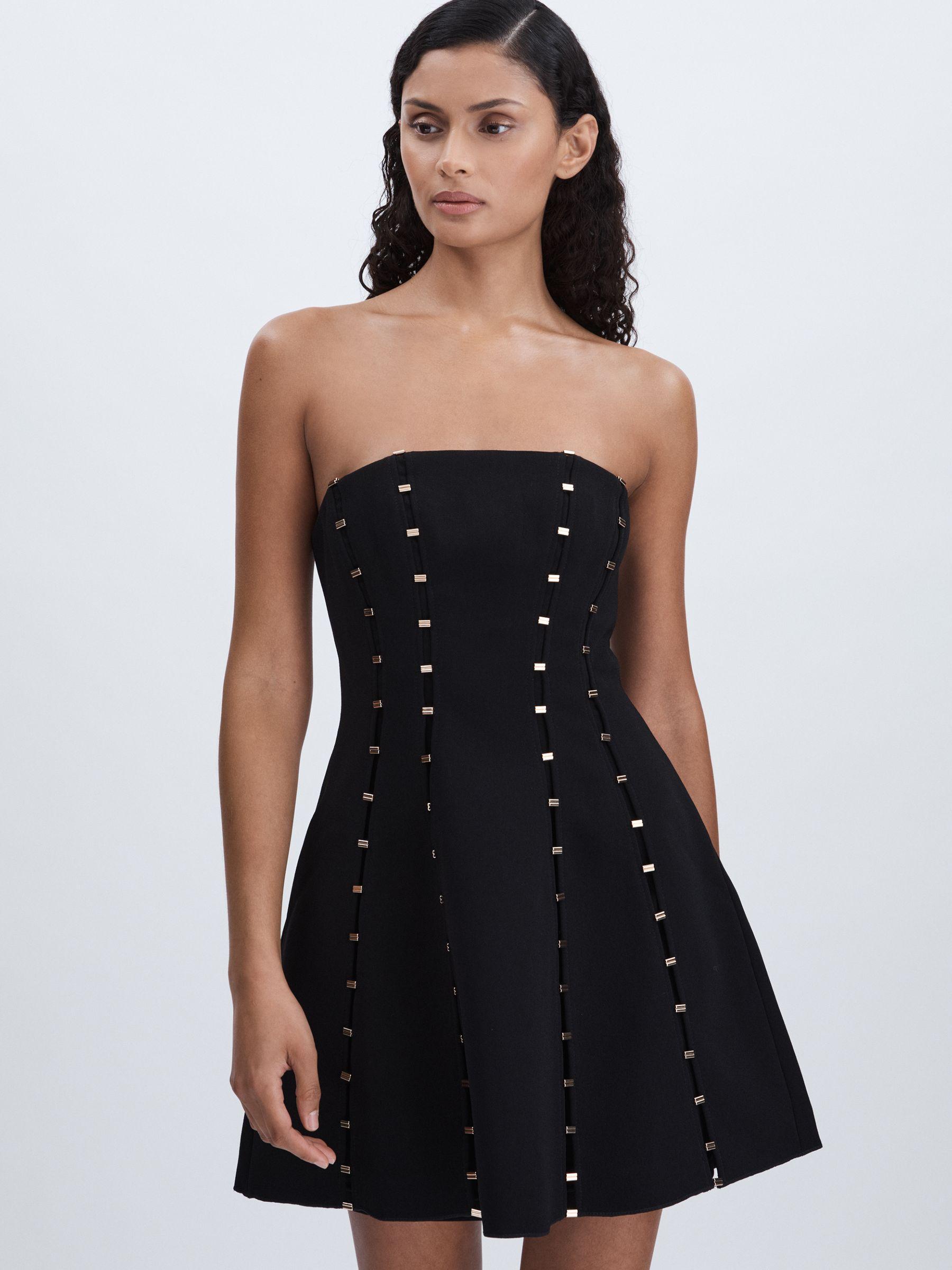 Acler Strapless Crepe Bar-Seam Black Mini Dress in Black Product Image