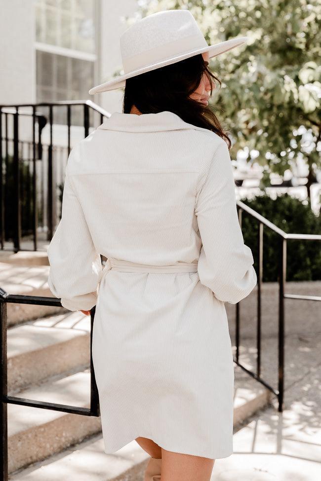 No Expectations Cream Corded Long Sleeve Belted Mini Dress FINAL SALE Product Image