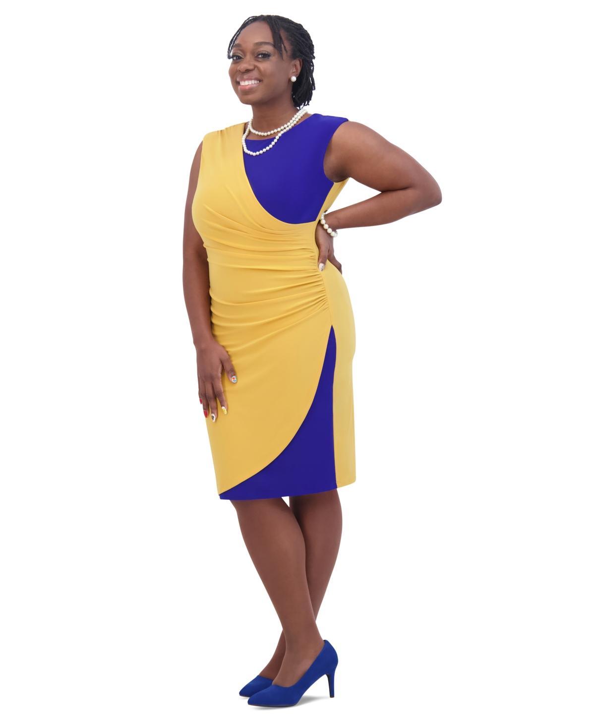 Kasper Womens Boat-Neck Extended-Shoulder Dress - Gold Sig Product Image