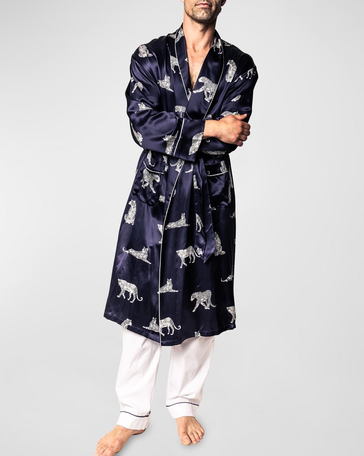 Petite Plume Mens Mulberry Silk Panthere de Nuit Robe Product Image