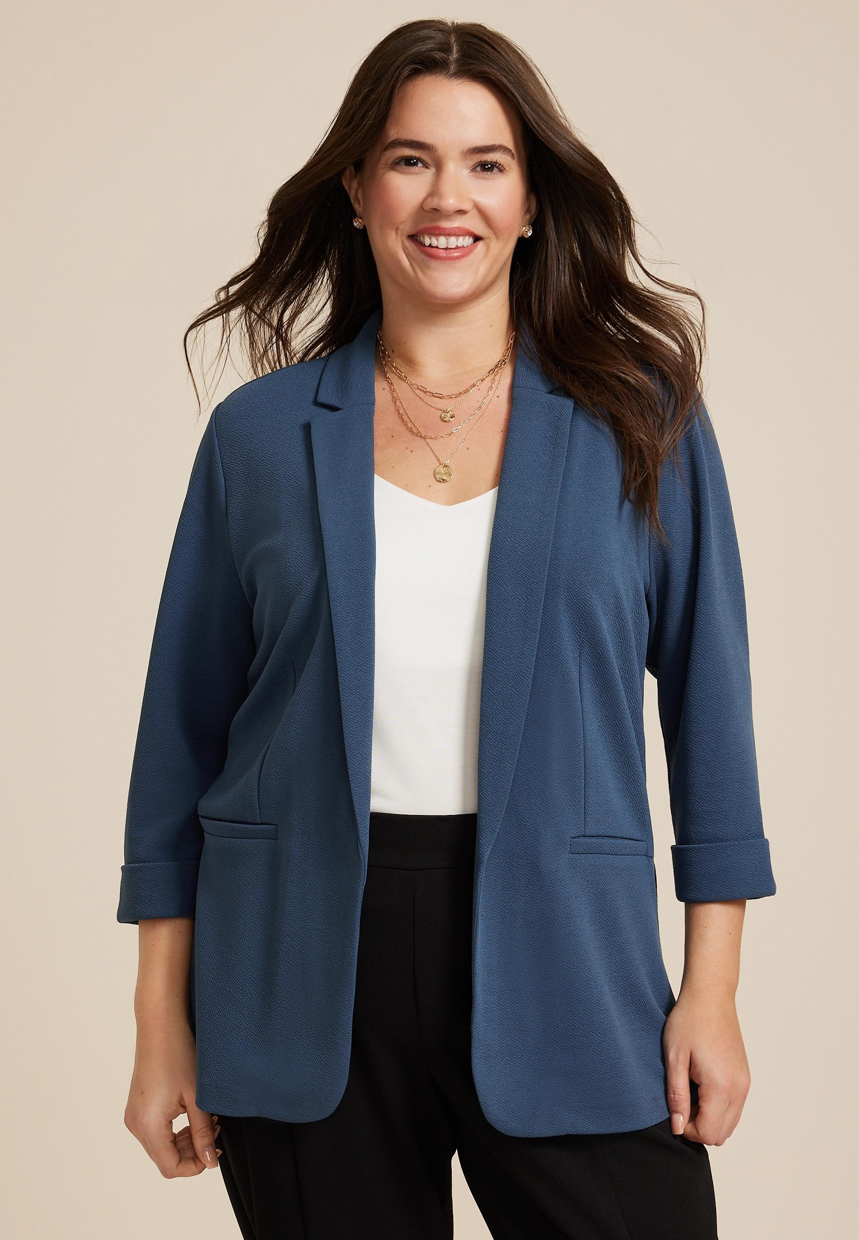 Maurices Plus Size Womens Blazer Versa Open Front Blue Size 1X Product Image