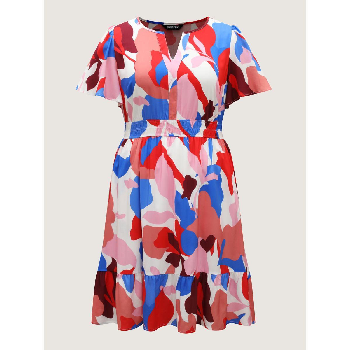 Plus Size Color Block Stretchy Notched Midi Dress Multicolor Women Flat collar with V-notch Cap Sleeve Curvy BloomChic 22-24/3X Product Image