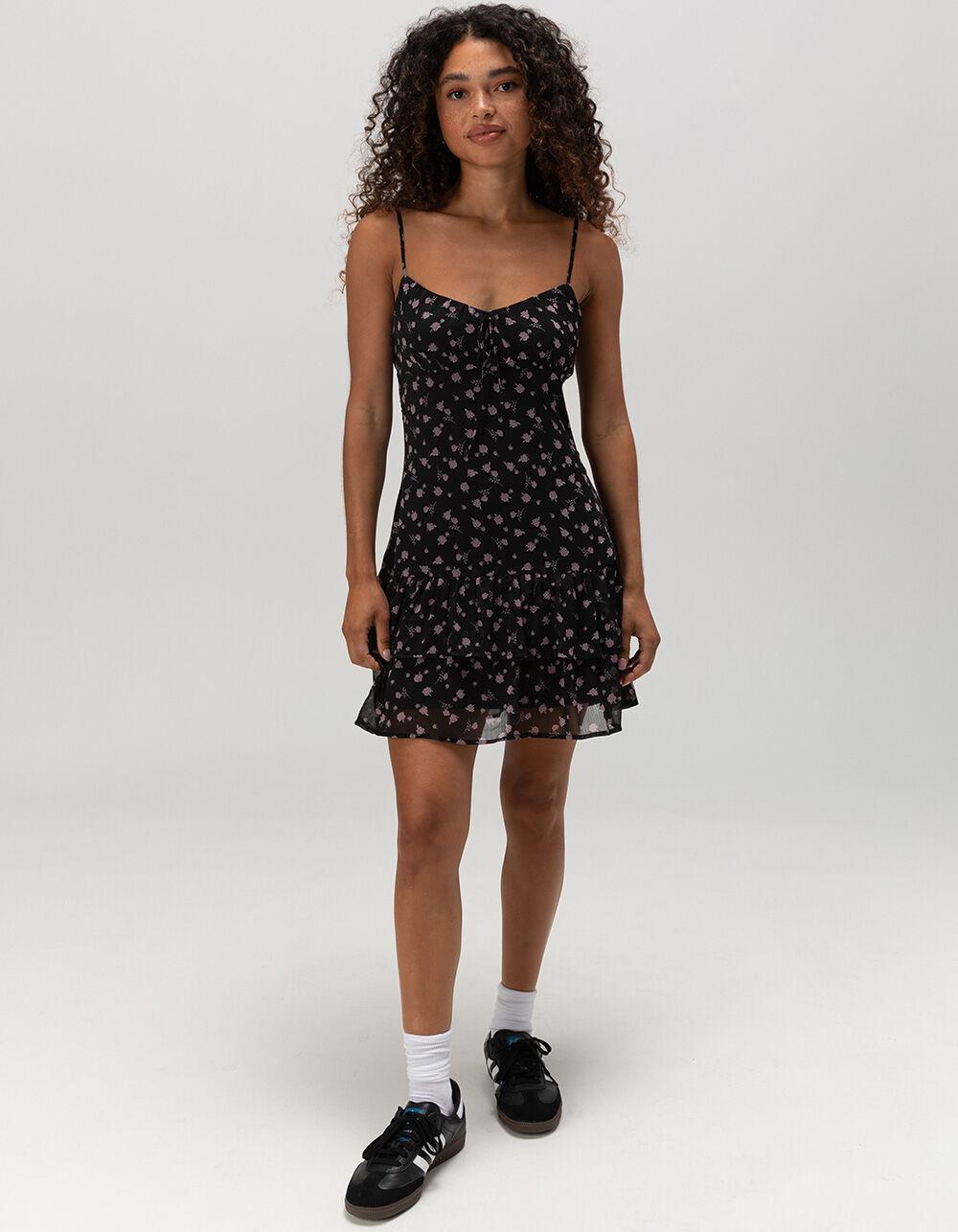 FULL TILT Womens Tier Ditsy Slip Dress - BLACK COMBO Product Image