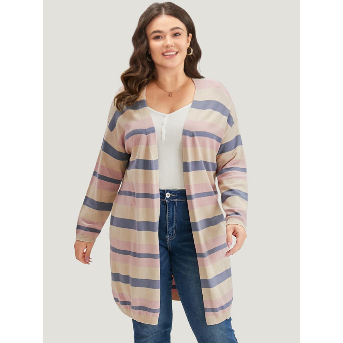 Plus Size Supersoft Essentials Striped Contrast Cardigan Multicolor Women Casual Loose Long Sleeve Dailywear Cardigans BloomChic 10/M Product Image
